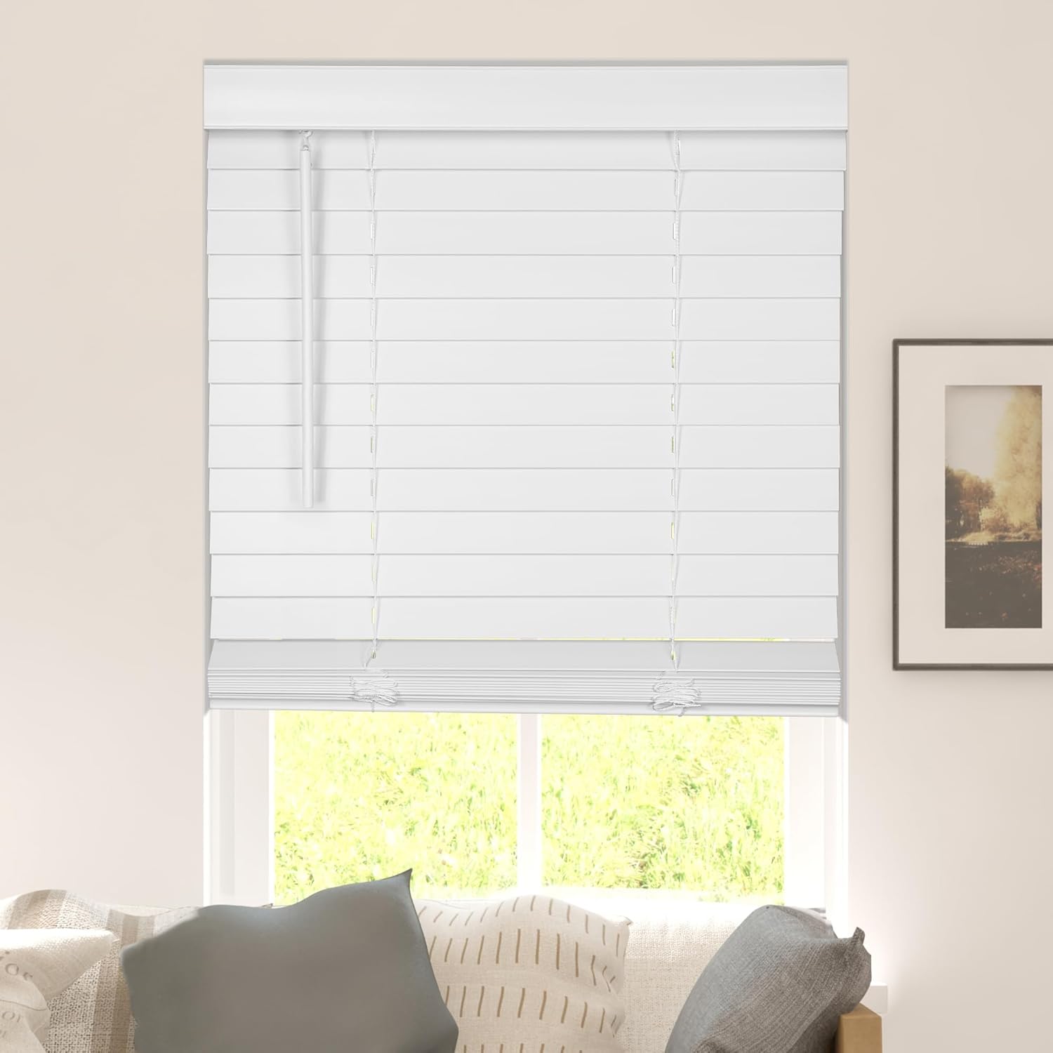 CALYX INTERIORS 2 Inch Faux Wood Blinds with Classic Valance, Pure White 36 inch and 48 inch length