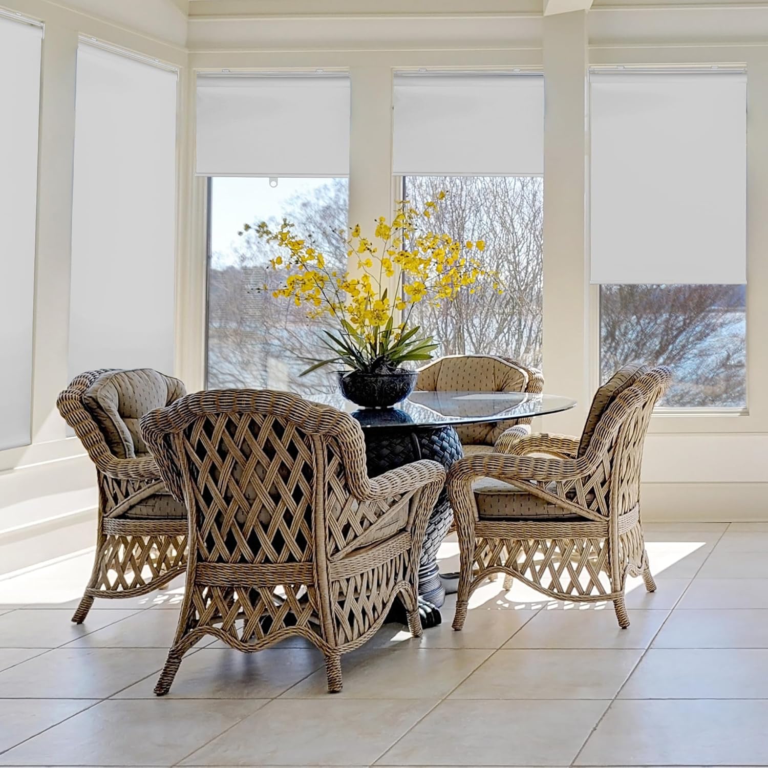 CALYX INTERIORS Blackout Roller Shades, Thermal Insulating Blinds, White