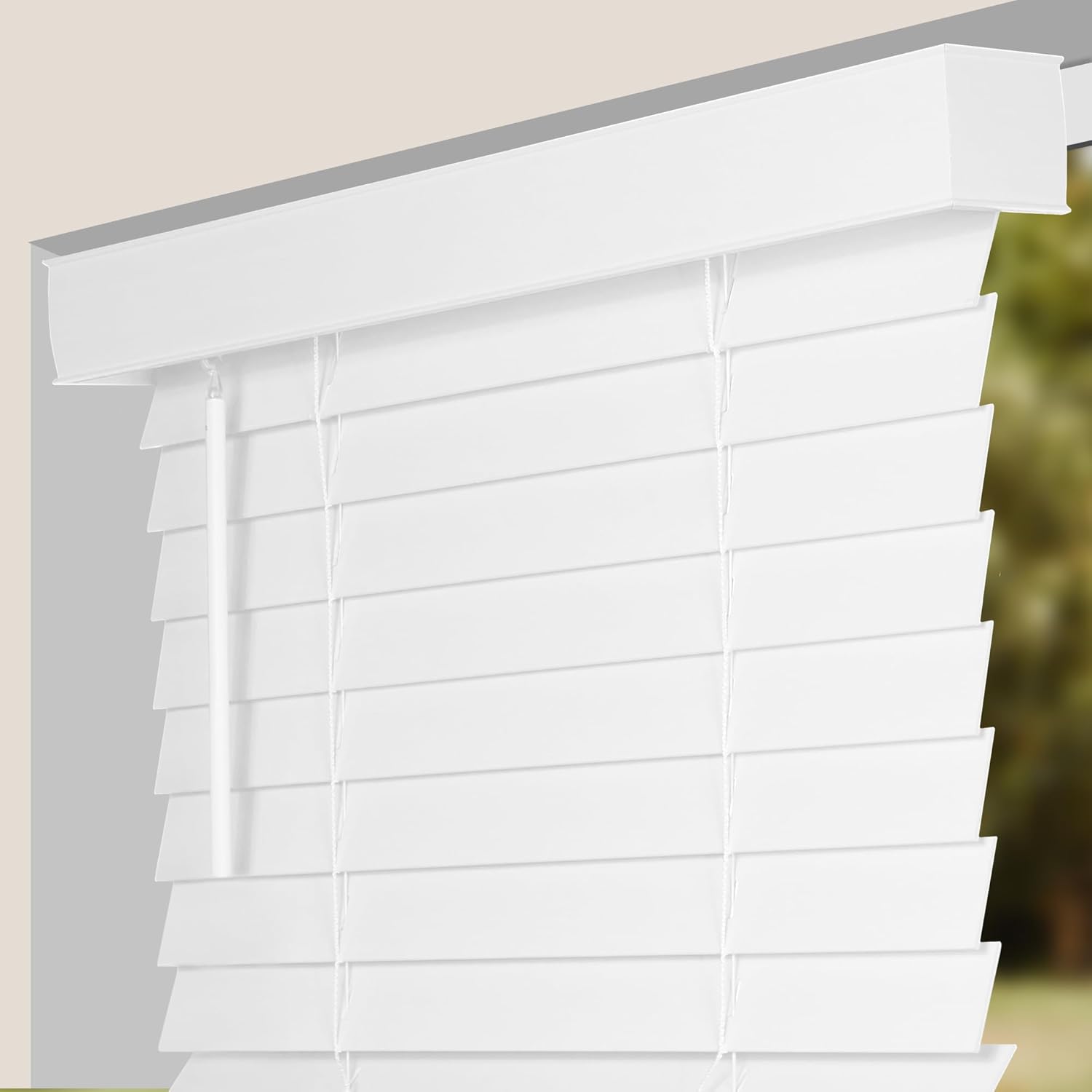 CALYX INTERIORS 2 Inch Faux Wood Blinds with Classic Valance, Pure White