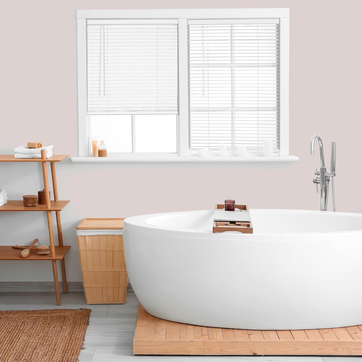 CALYX INTERIORS Room Darkening Vinyl Mini Blinds, White