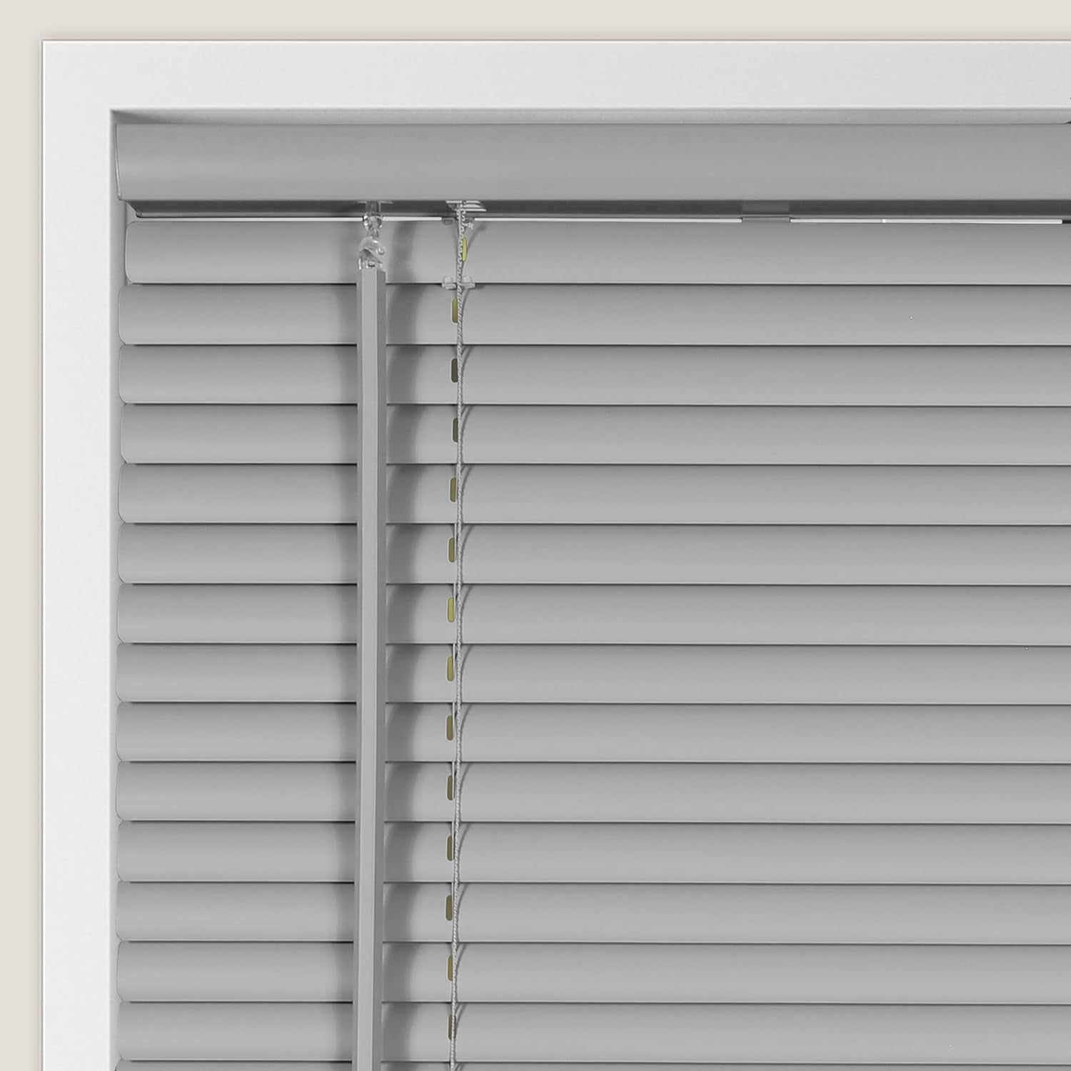 CALYX INTERIORS Room Darkening Vinyl Mini Blinds, Light Gray