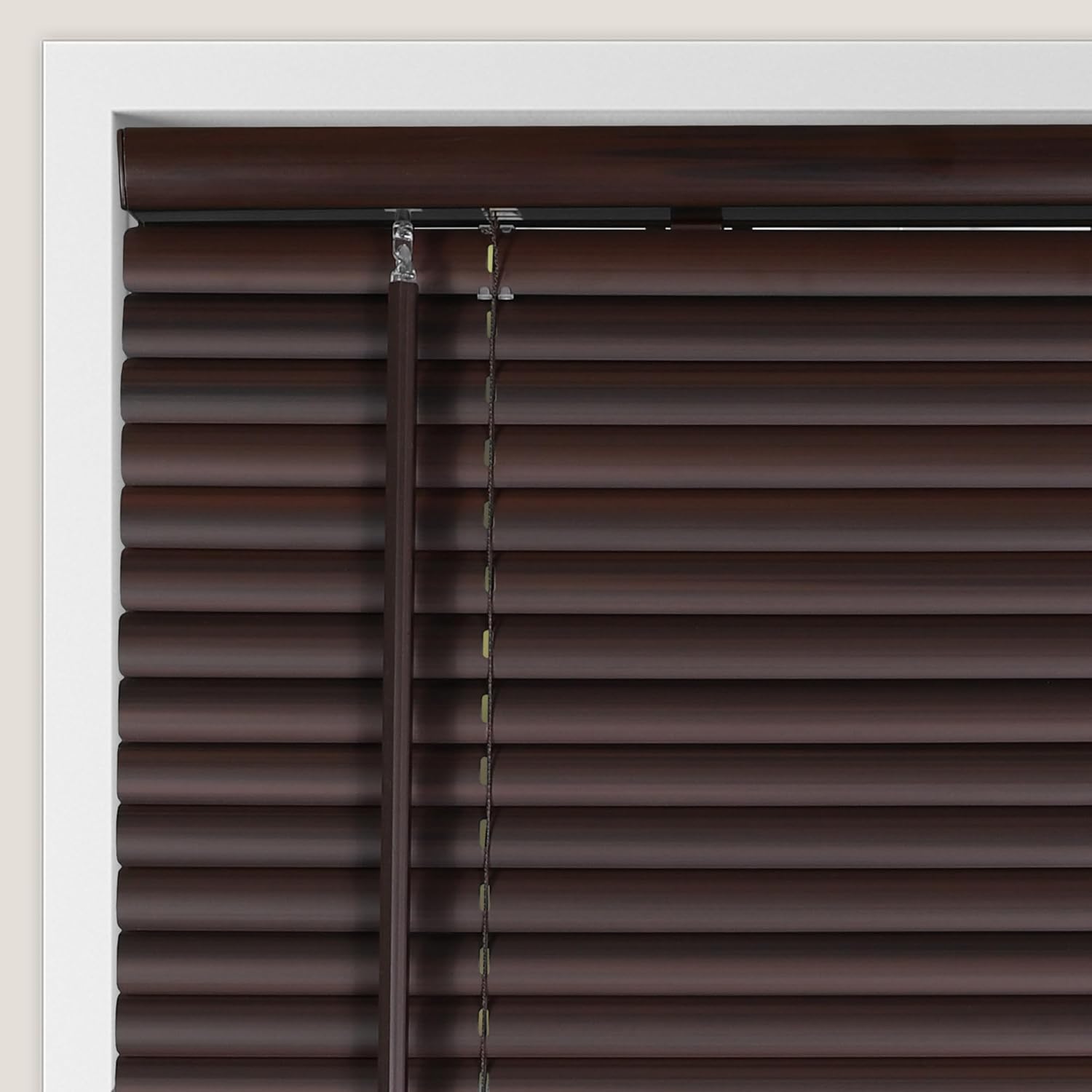 CALYX INTERIORS Room Darkening Vinyl Mini Blinds, Mahogany