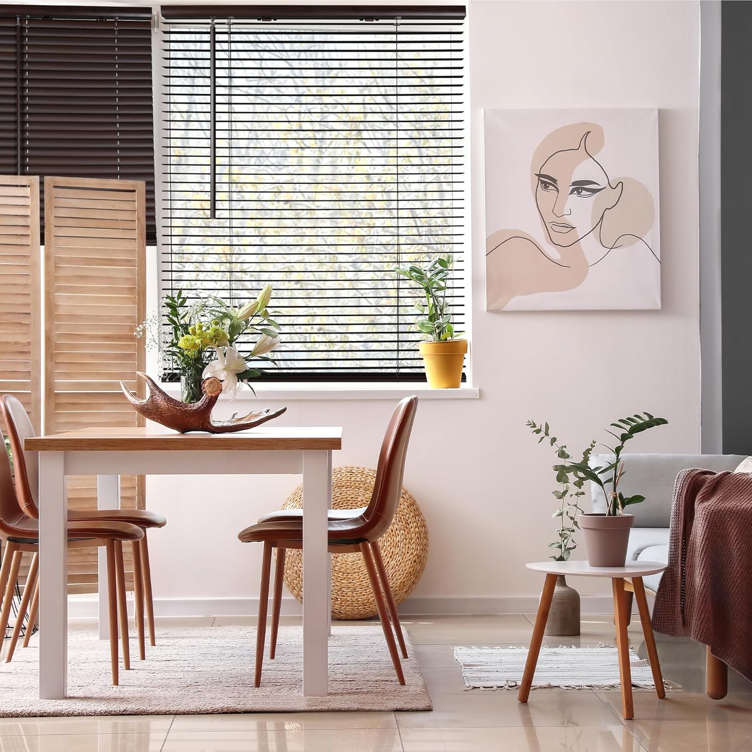 CALYX INTERIORS Room Darkening Vinyl Mini Blinds, Mahogany