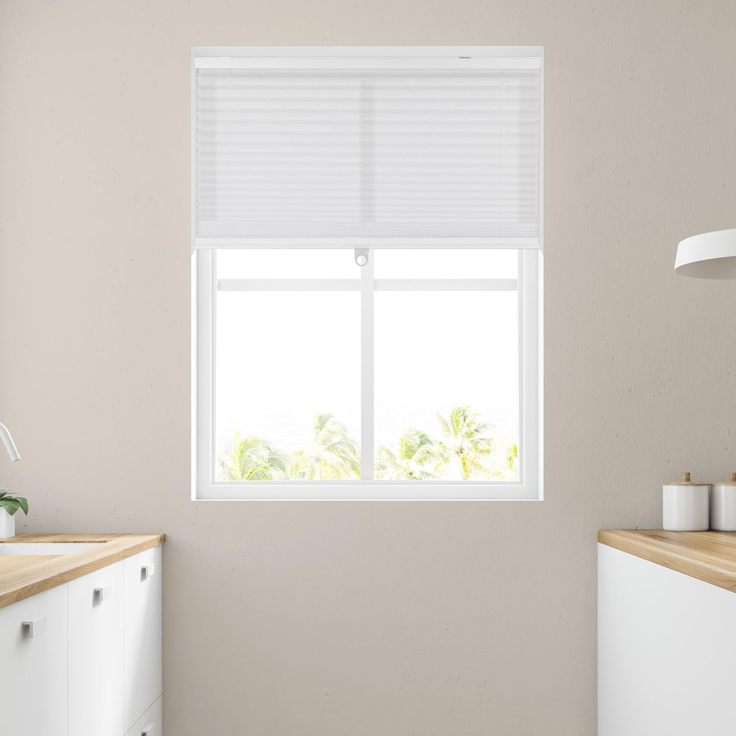 CALYX INTERIORS Pleated Fabric Window Shade, Light Filtering, White