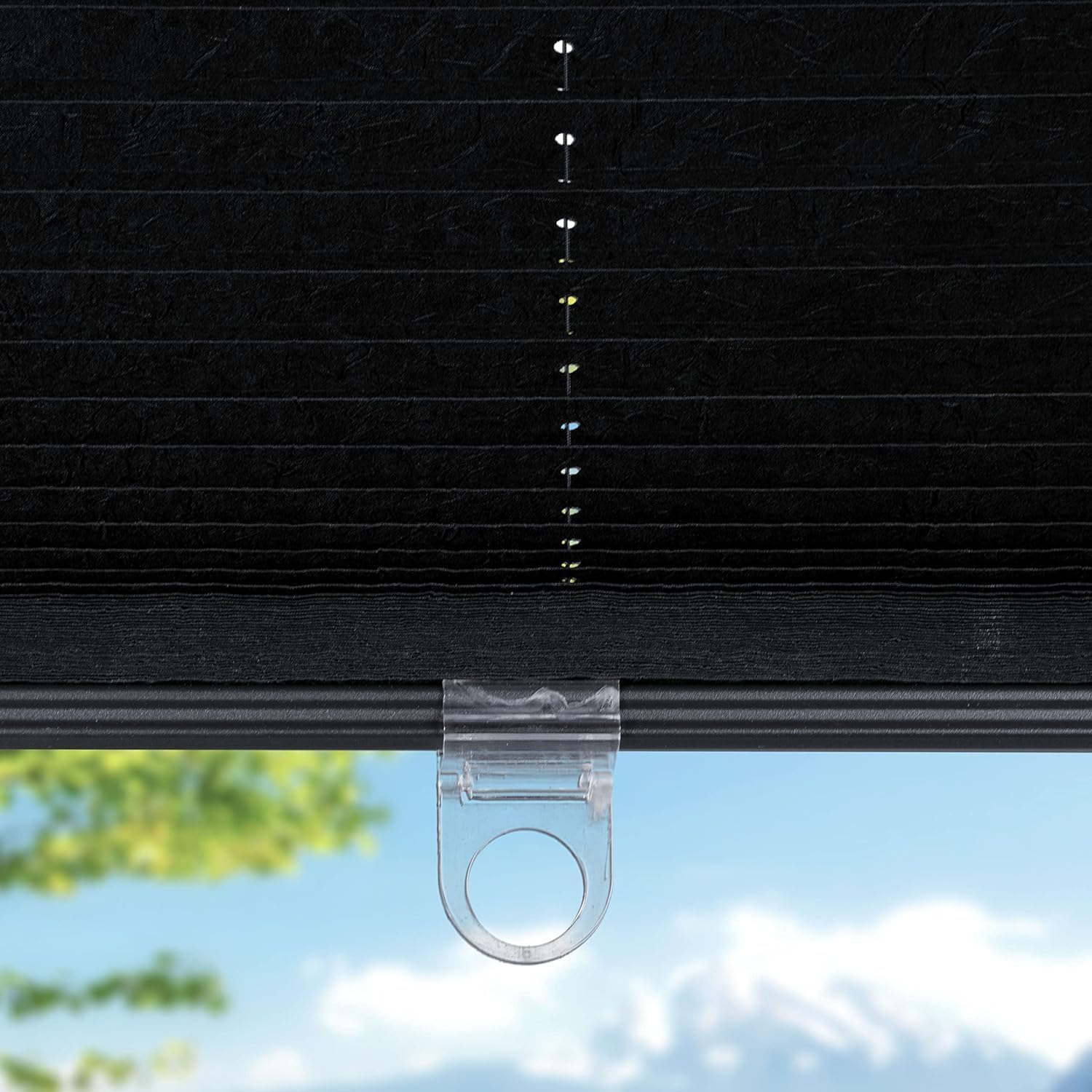 CALYX INTERIORS Pleated Fabric Window Shade, Light Filtering, Black