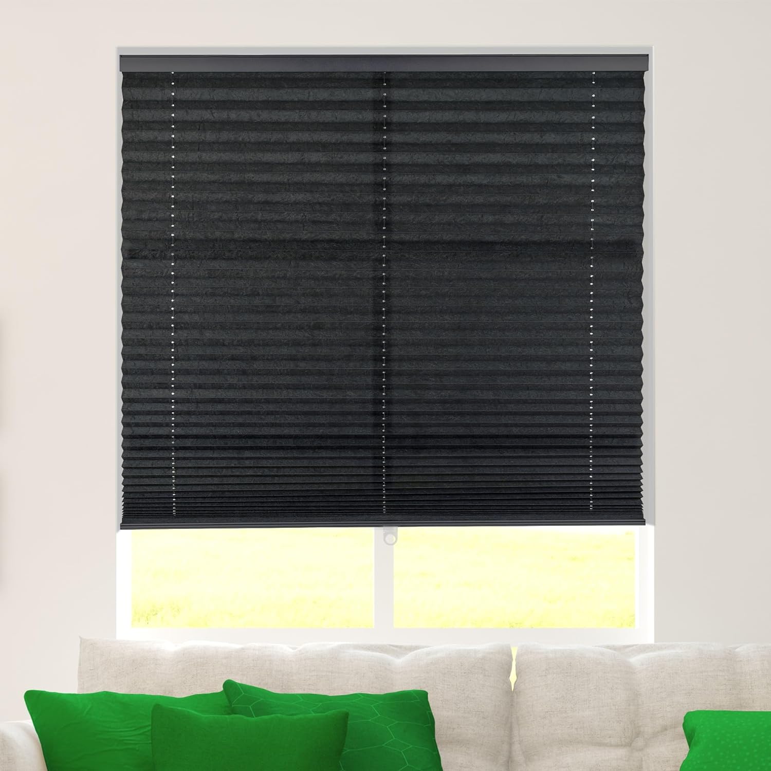 CALYX INTERIORS Pleated Fabric Window Shade, Light Filtering, Black