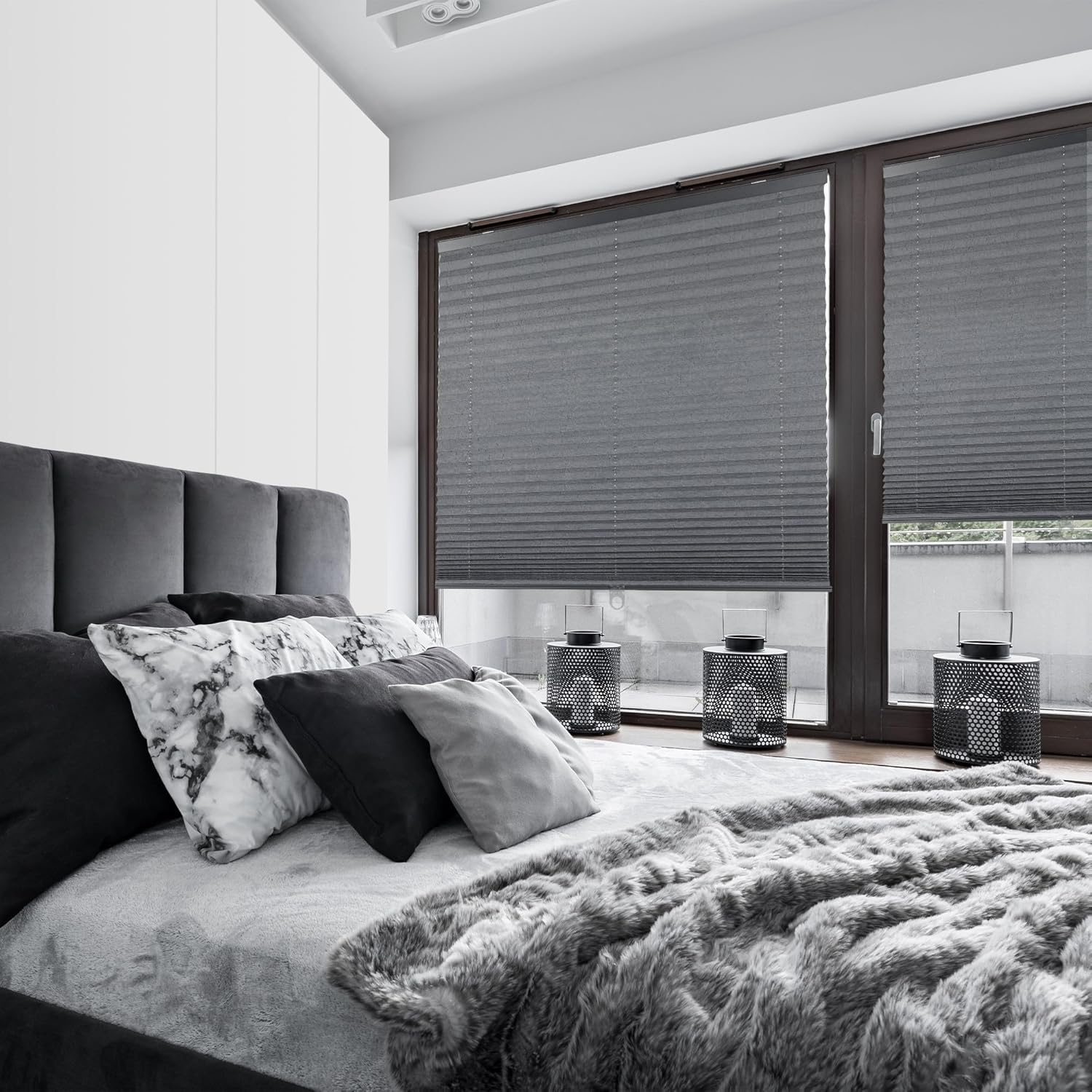CALYX INTERIORS Pleated Fabric Window Shade, Light Filtering, Gray