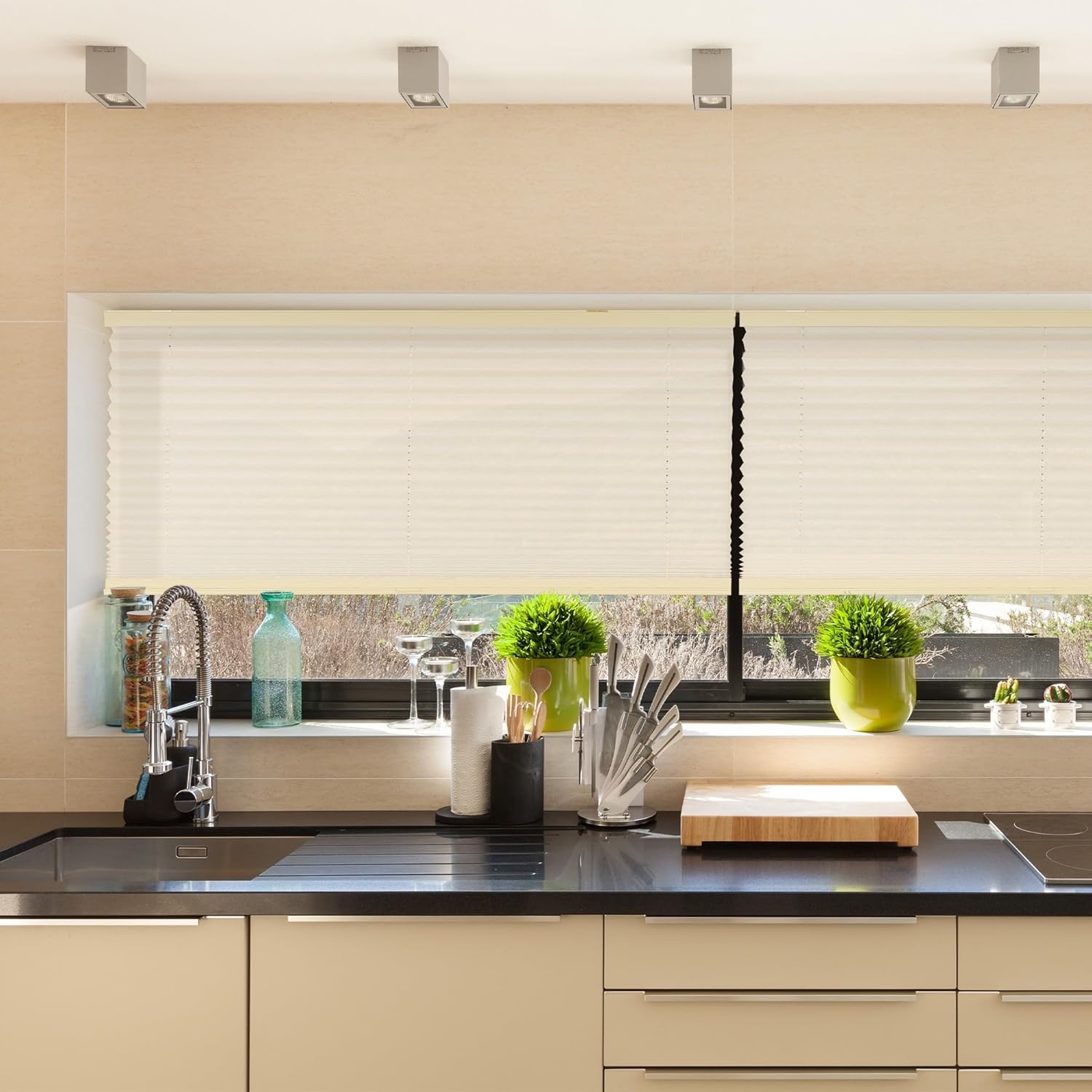 CALYX INTERIORS Pleated Fabric Window Shade, Light Filtering, Cream