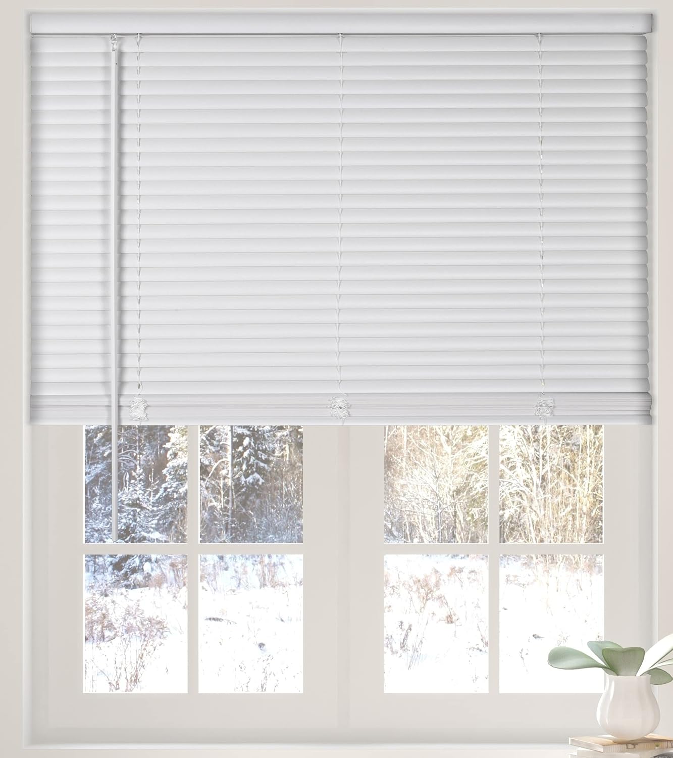 Calyx Interiors Cordless White 1” Light Filtering Mini Blinds